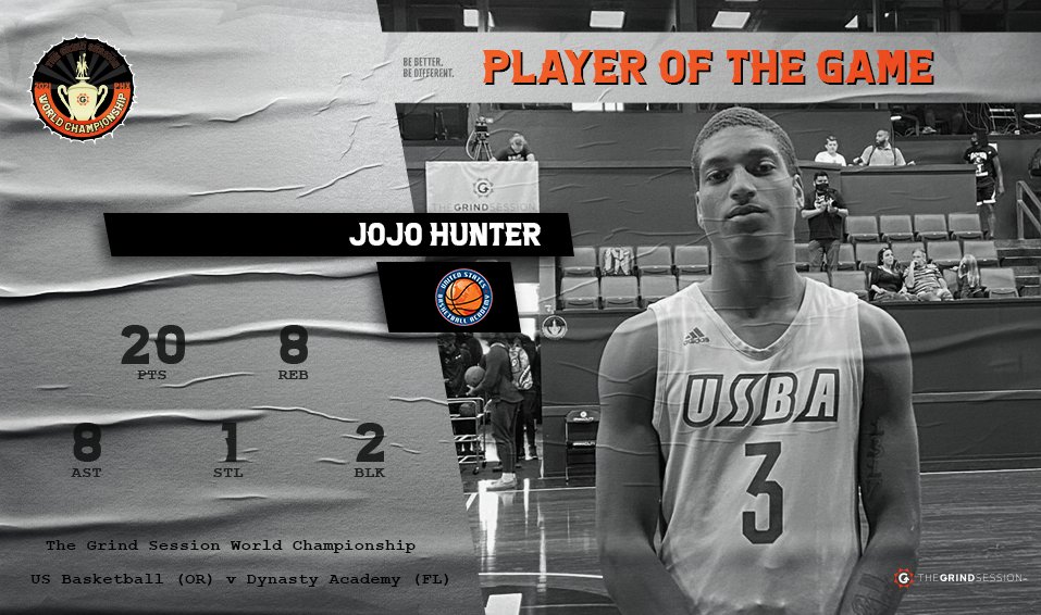 FINAL
US Basketball (OR) 97
Dynasty Academy (FL) 59
BBBD Player of the Game: JoJo Hunter 20p 8r 8a 1s 2b

TJ Wainwright 22p 6r 8a 1b
Emmanuel Maldonado 18p 4r 3a 2s
Jesus Rodriguez 17p 4r 2s