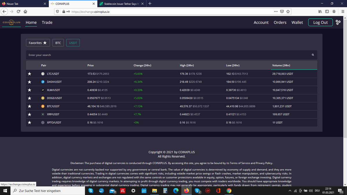ApuriCoin's tweet photo. Auf der #Kryptobörse #COINXPLUS hat der #USDT einen eigenen Markt.
SignIn kostenlos https://t.co/UYj6xhaaTg und trade #BTC #LTC #DASH #XLM #DOGE #XRP gegen USDT.
Und demnächst ist auch der #XPTO als exclusiver #ExchangeToken auf der COINXPLUS handelbar.
#Tether https://t.co/GR3fsAcRp1