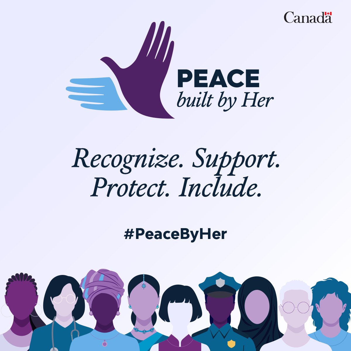 Canada's diplomatic missions around the world 🌍 are coming together to support the vital work of #WomenPeacebuilders. Women bring: ⚖️ Justice 🛡️ Security 🕊️ Peace ... to their communities. #PeaceByHer