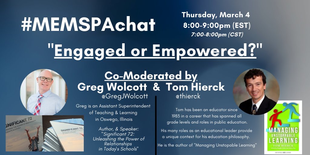 MrDomagalski's tweet photo. Join us on #MEMSPAchat TOMORROW NIGHT - Thursday at 8pm (EST) with special guest moderators @GregJWolcott @thierck
This is going to be a Can't Miss Chat!!! #miched #PIAchat #NYchat #OHedchat #masterychat https://t.co/eNCKtGWAkR