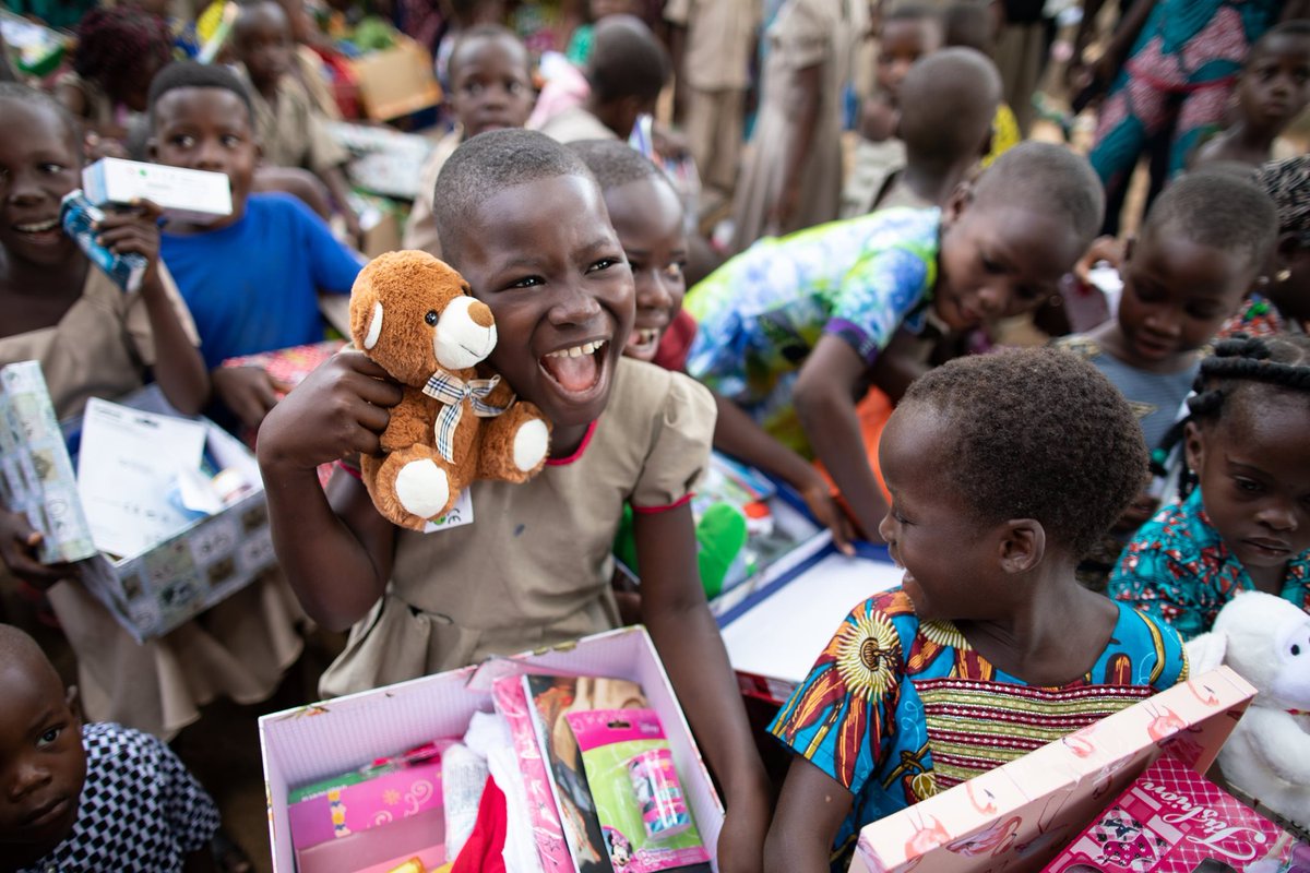 OCC_shoeboxes's tweet photo. This little girl in Togo was overwhelmed with joy to find a stuffed bear in her shoebox! "Wow" items like this fill a child's heart with love and excitement. What is your favorite stuffed animal to include in a shoebox gift? https://t.co/w8PcsJuhYj