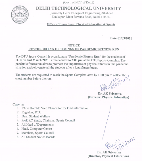 Rescheduling of timings of Pandemic Fitness Run