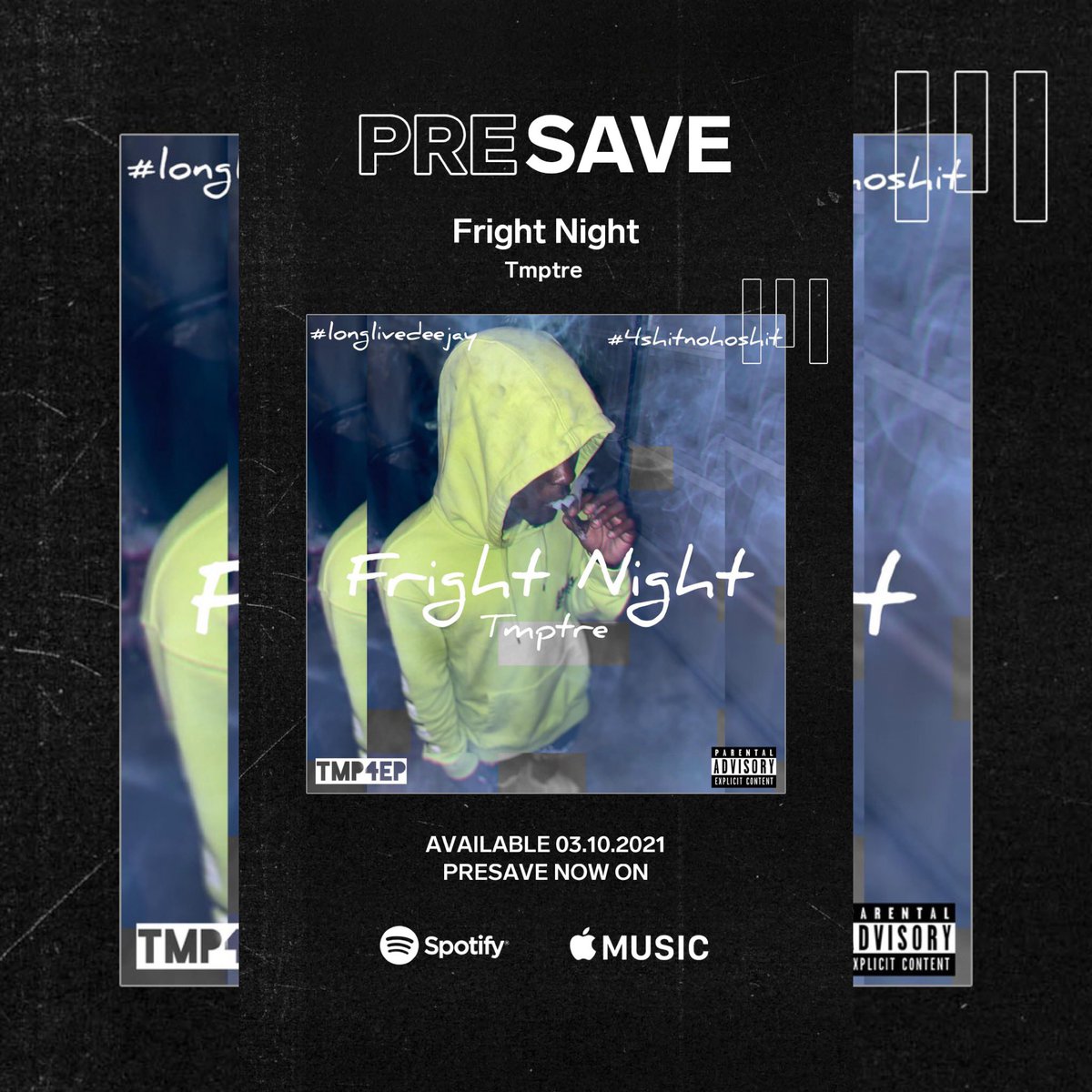 tmp_tre's tweet image. Go Pre-Save‼️”Fright Night”💨will be dropping on all platforms🔥on March 10.🏁#TMPMAFIA🏧#longlivedeejay💙#ProfitLand🦅#longliveBabyD❤️