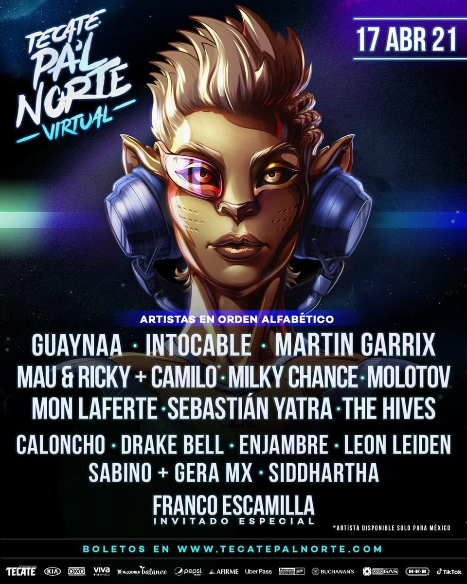 CerebrosG's tweet photo. Lineup Oficial de Tecate Pal Norte Virtual. https://t.co/uNTxz4XULk