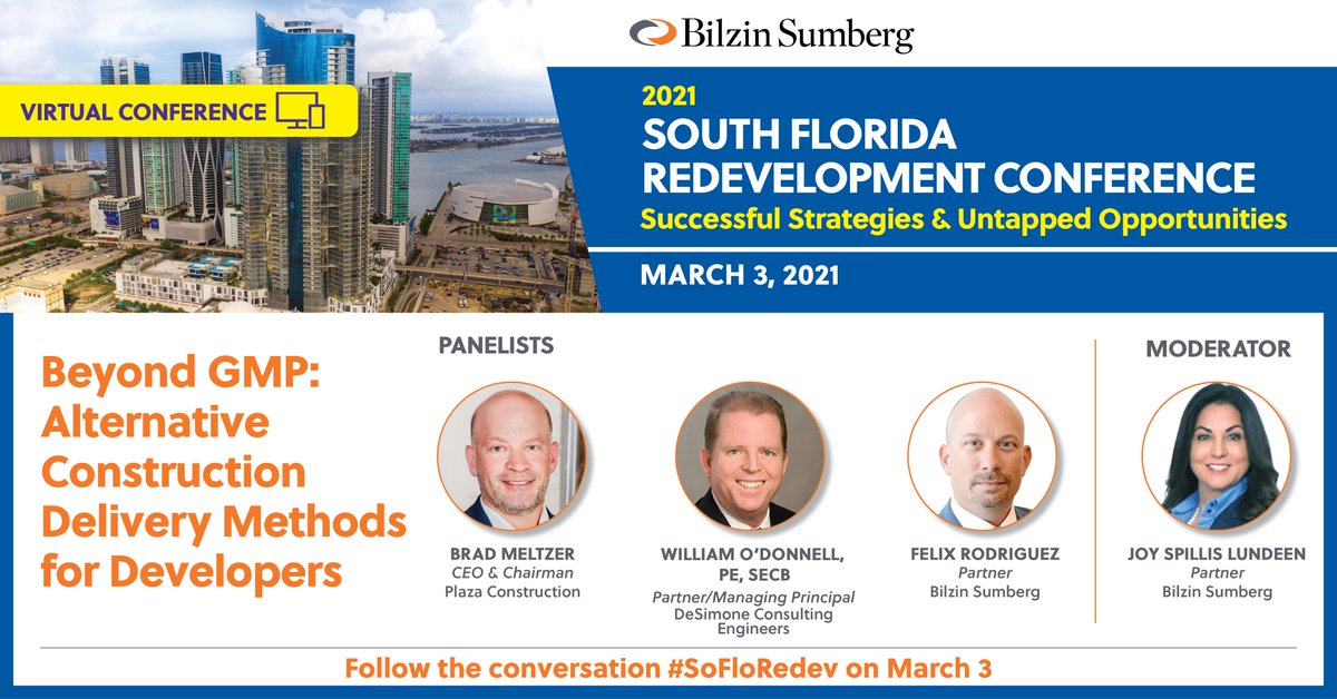 BilzinLaw's tweet photo. #BilzinSumberg’s South Florida Redevelopment Conference is this #Wednesday, March 3rd. Virtual speakers will include executives from PMG, Akara, @KPMG &amp; @BrowardCollege.
 
Request your invite here: https://t.co/9WwQrQcOA7 https://t.co/PO06MYtCev
