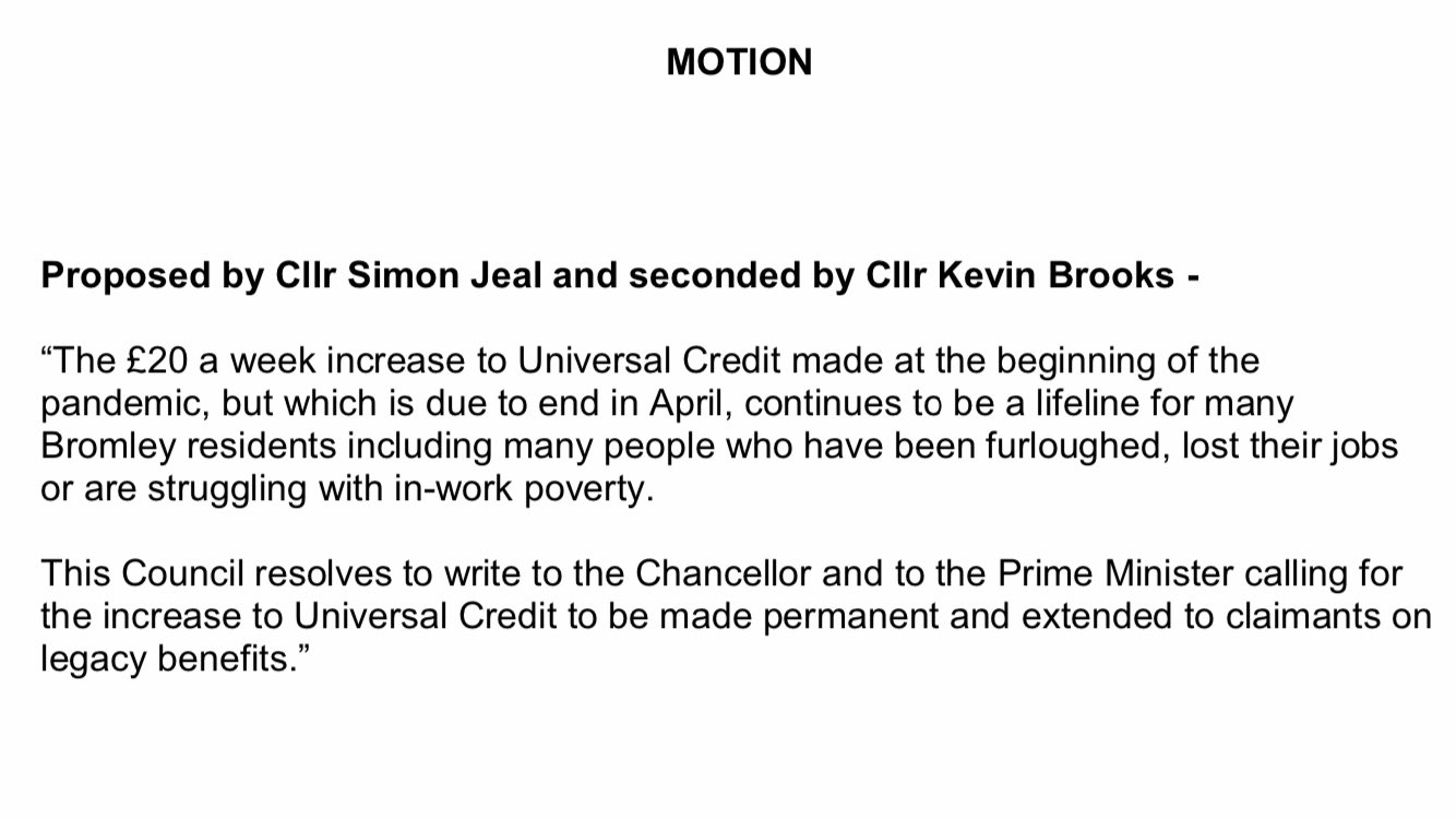 Simon Jeal Disappointed That Lbofbromley Conservative Cllrs Voted Against Our Labour4bromley Motion Tonight Calling On The Government To Help Struggling Families By Making A Week Universal Credit Uplift Permanent