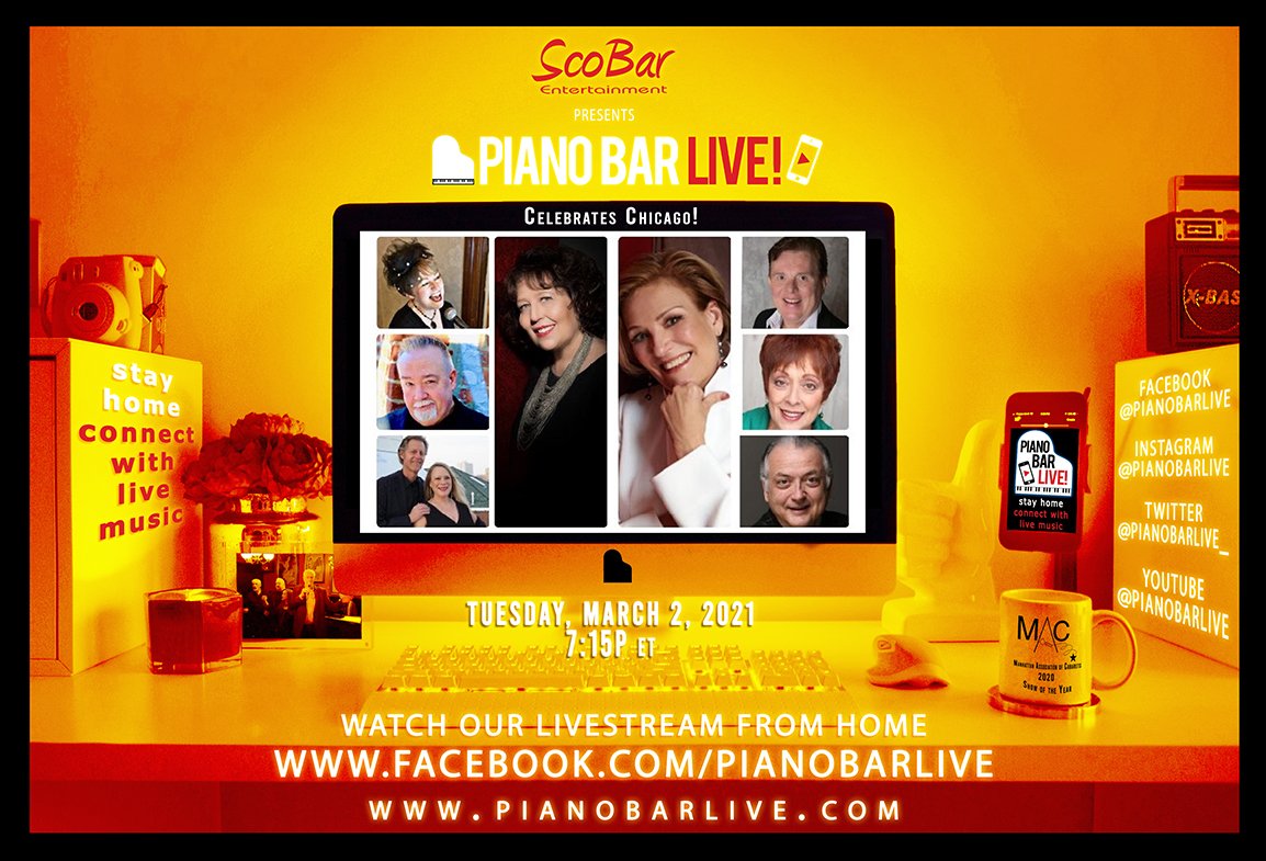 This week, March 2, 7:15p ET we celebrate Chicago piano bar &amp; cabaret with co-hosts <a href="/ScottBarbarino/">ScottBarbarino</a> &amp; Russ Goeltenbodt &amp; guests Mark &amp; Ann Burnell, Karen Mason, <a href="/Michael_McAssey/">Michael_McAssey</a>, <a href="/BeckieMenzie/">Sandy</a>, Judy &amp; Bernie Rice, &amp; Carolyn Wehner. + Mystery Guests &amp; MORE! facebook.com/PianoBarLive