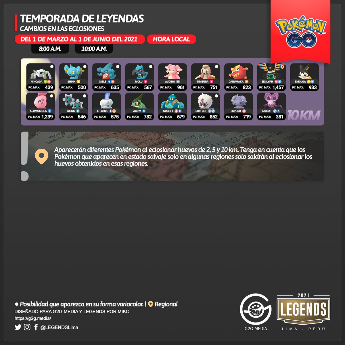 LEGENDSLima's tweet image. 🇪🇸
¡Comienza la #Temporadadeleyendas!
🟠 Pokémon exclusivos por hemisferio
🟠 Cambios en las eclosiones

⚠️ #Fletchling variocolor hará su debut el 6 de marzo.

#PokémonGO #G2G #PokémonGOApp