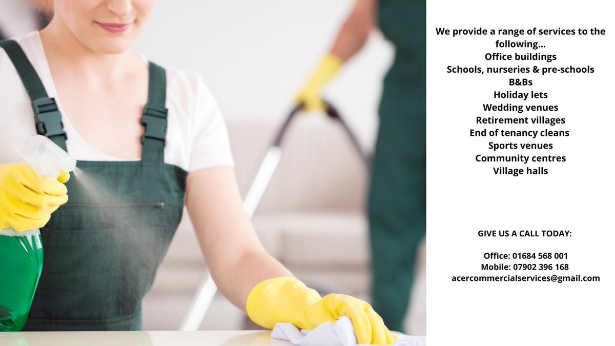 AcerClean's tweet image. Time for a #springclean? 
We are a well-established, family owned company, with over 14 years experience. Providing all aspects of commercial and domestic cleaning throughout #Worcestershire. #MalvernHillsHour #WorcestershireHour