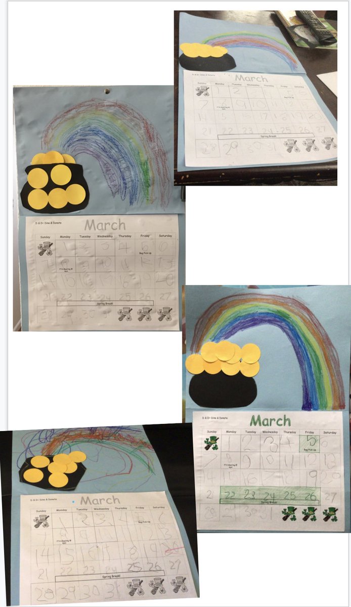 KinderWKristin's tweet photo. How is it March already?! We did our March Calendars today!! Look at these beautiful rainbows and number writing!!🌈  #distancelearning #elementaryschool #education #numberwriting #art https://t.co/hAO3rxb0ko