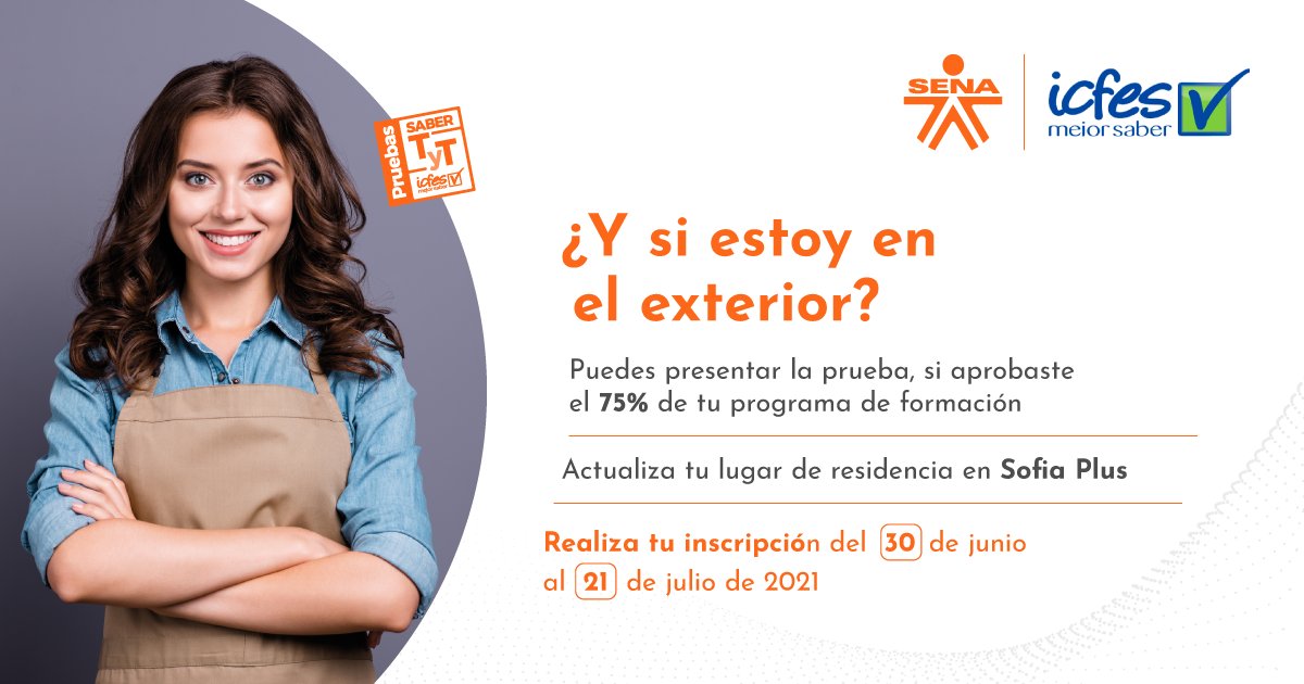 SENAComunica's tweet photo. ✈️✍️¿Y si estoy en el exterior puedo presentar las pruebas #SaberTyT como tecnólogo SENA? Claro que sí, conoce las fechas y los requisitos que debes tener en cuenta para realizar tu registro en la página del @ICFEScol. https://t.co/CR1ucZmP2e