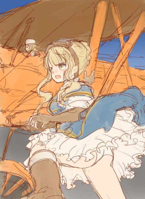 #コトブキ 完全版のロングの何気に地味なシーンですが、複葉機とはいえ離陸速度出てる機体によく飛び乗れるなエンマすごいなと。 