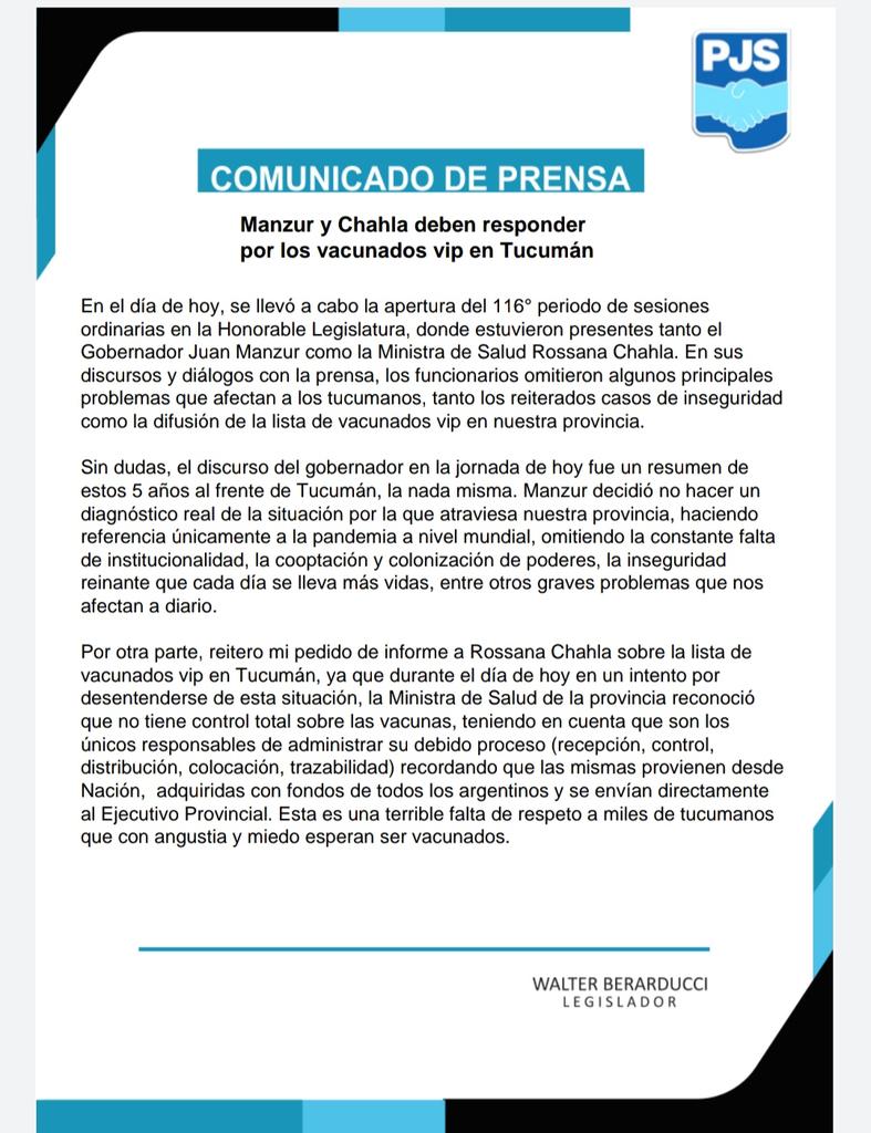 Walter Berarducci: "Manzur y Chahla deben responder por los vacunados vip en Tucumán"

#VacunacionVip #VacunadosVIP
#VacunasVIP #Tucumán

Lee más en 👇 sobretablas.com.ar/walter-berardu…