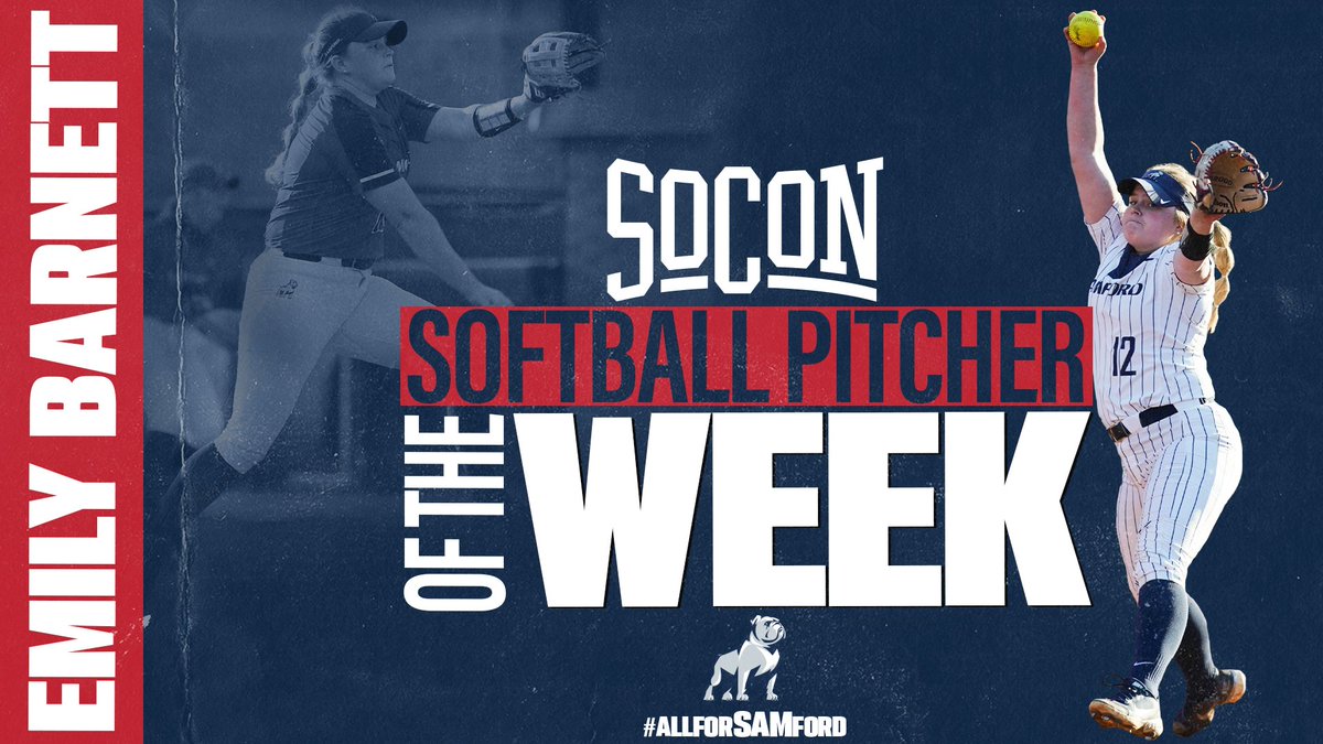 SamfordSB's tweet photo. ‼️ PITCHER OF THE WEEK ‼️ 

@embarnett12 ⬇️ 
✔️ 4 wins! 
✔️ 15 strikeouts in relief! 
✔️ SoCon POTW

📰 👉  https://t.co/Co42BC2Pte

#TogetherWeCan
#AllForSAMford https://t.co/M63ohnji10