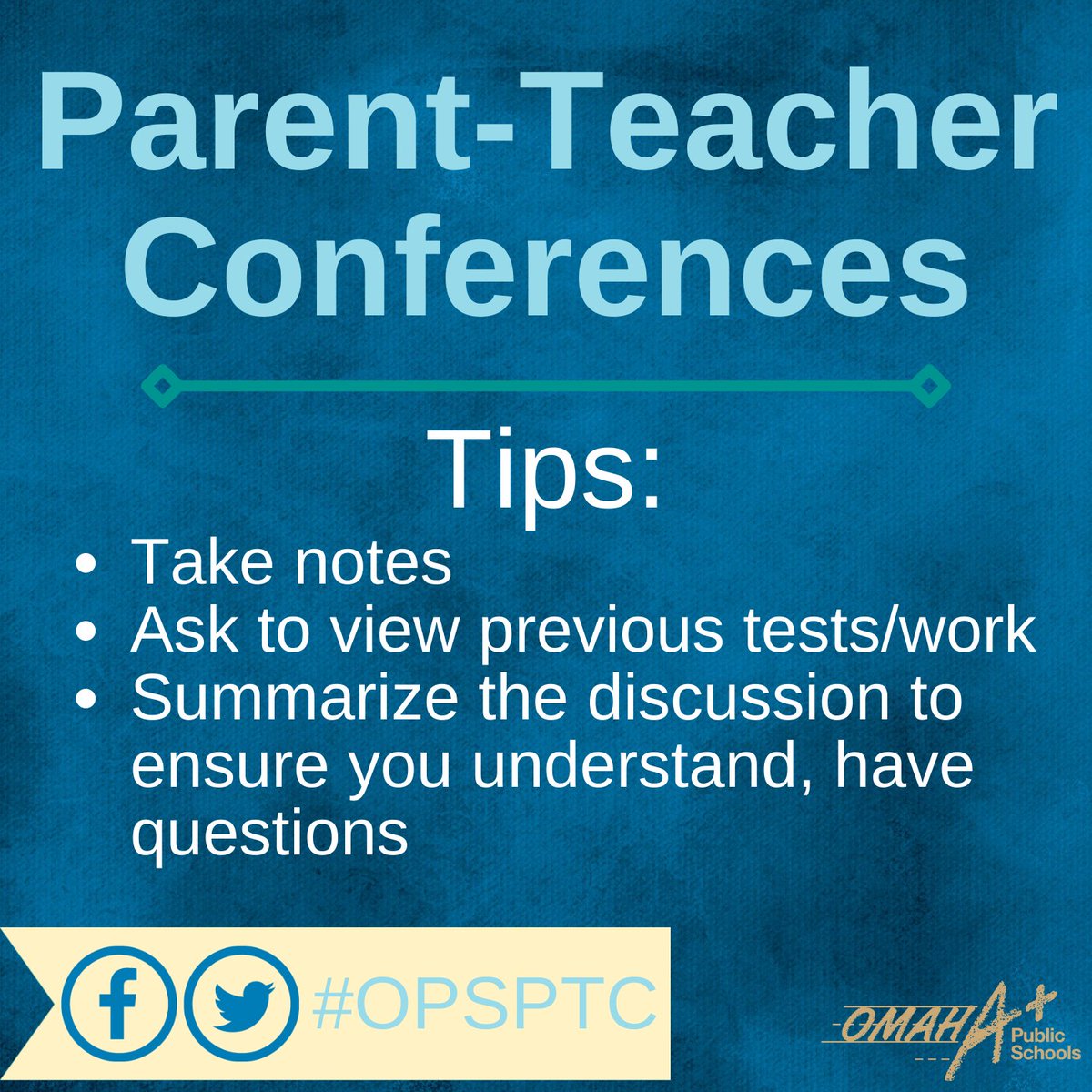 Reminder: Elementary school parent-teacher conferences take place virtually this week. No school for elementary students Thursday or Friday. Please contact your student's school with any questions. Here are a few helpful tips before you chat with your student's teacher. #OPSProud