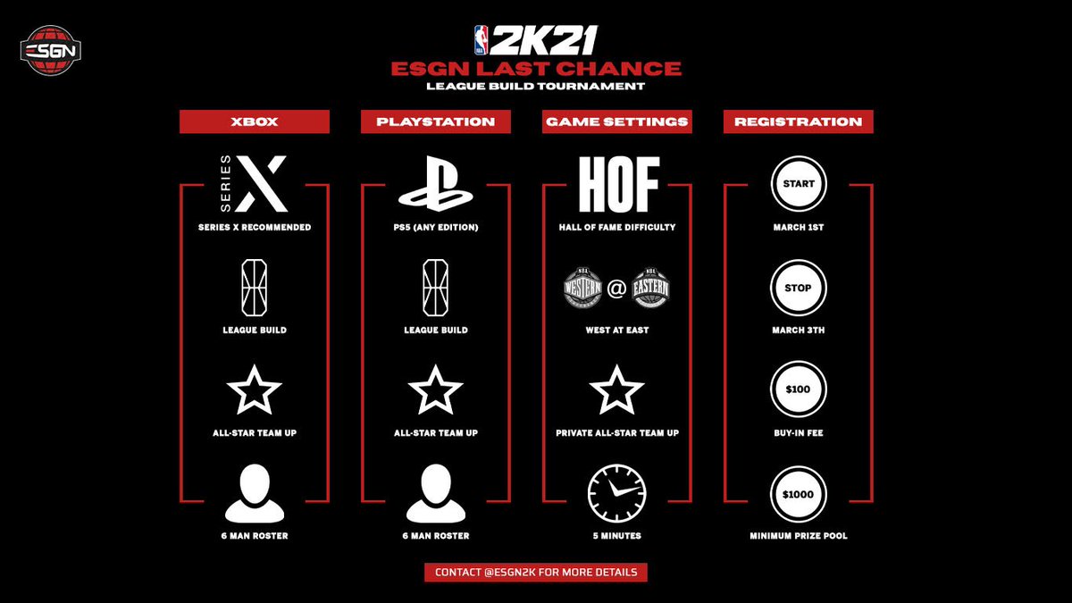 ESGN2k's tweet photo. . @ESGN2k League Build Tournament 

"Last Chance"

Please DM @ESGN2k if interested

Sign up's

$100 Buyin

Tournament Dates

Starts March 3rd 

Ends March 12th

#2kfreeagent @youFamousEnough @OGKINGCURT https://t.co/YsCAGGu3uA