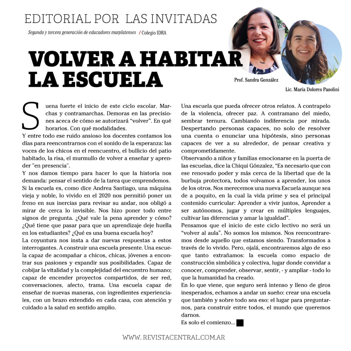 Editorial por las Invitadas Sandra Gomzalez y María Dolores Pasolini del <a href="/colegioidra/">Colegio IDRA</a> para <a href="/RevistaCentral1/">Revista Central</a> #96

Lectura recomendada !

#VamosMardelPlata👍

<a href="/MartinSalaMdp/">Martín Sala</a> <a href="/carinabadino/">Cɑrinɑ Bɑdino</a> <a href="/AniElefante/">Analía Elefante</a> <a href="/Noehuer/">Noelia Huertas</a> @agenciamonita <a href="/matiascopic/">Matias Copic</a>