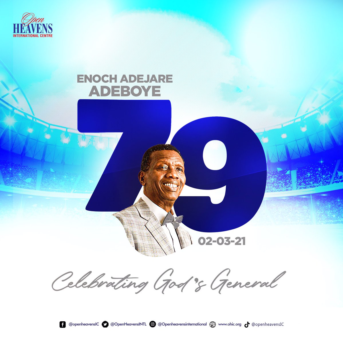 OpenHeavensINTL's tweet photo. To a true icon!
A Pastor to a congregation!
A Shepherd to a flock!
A Prophet to Generations!
A Leader to Nations!
A Father to many!
A Husband of one!
Daddy GO to all of us!

Happy 79th Birthday Pastor Adeboye.
We pray God will keep on Strengthening you in Jesus Name.
#EAA79
#OHIC https://t.co/gWmf37HIgr