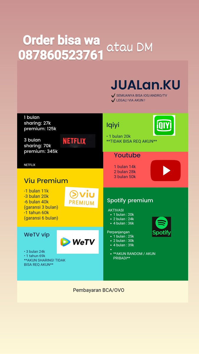 irenesn_'s tweet photo. Hai untuk menemani streaming mu
Yuk OPEN ORDER di JUALan.KU
Netflix, viu, spotify, youtube premium, iqiyi, wetv, dll
✅Terpecaya
✅💯 legal
💳 bca, dana, gopay, 
👉order dm, wa (087860523761)
Untuk order lain app bisa dm dan wa https://t.co/c15VhfU3Aq