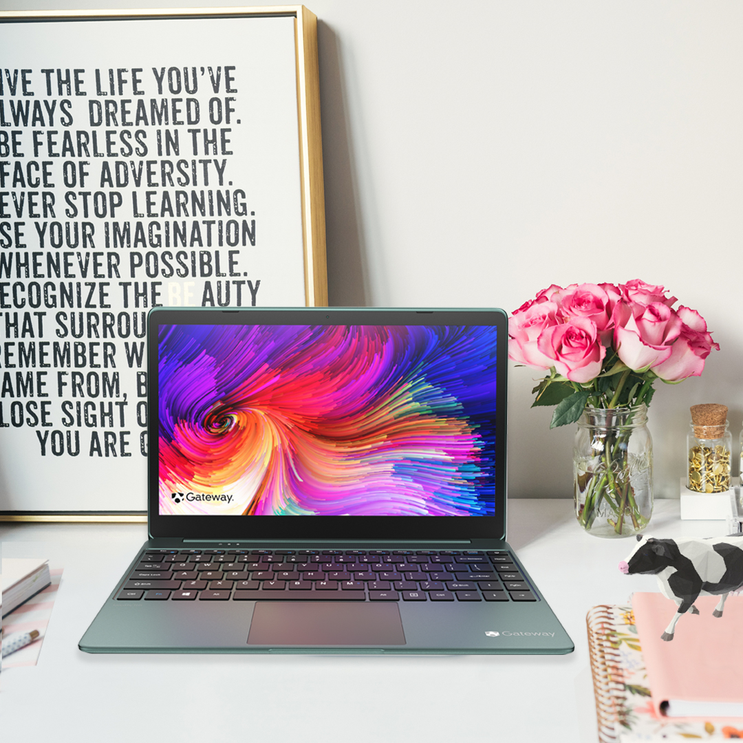 GoGatewayUS's tweet photo. When you're working from home, you just have to *Tim Gunn voice* make it work. But that doesn't mean your WFH setup can't be b-e-a-mooooooo-tiful! Show me your Gateway #WFH setups using #SimplyMoo ✨ https://t.co/jVvonN7ZLJ