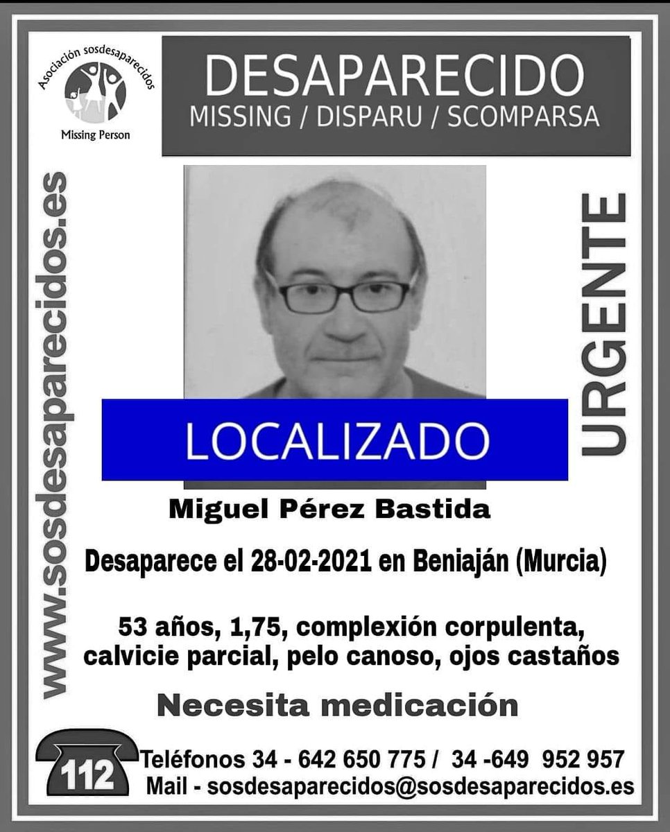 🔕 DESACTIVADA
#desaparecido #sosdesaparecidos #Missing #España #Beniaján #Murcia #RegióndeMurcia #ColaboraciónCiudadana