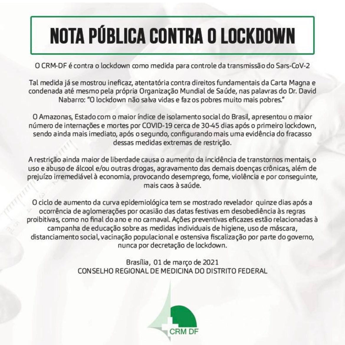 slpng_giants_pt's tweet photo. O Conselho Regional de Medicina do Distrito Federal publicou uma fake news dizendo que o lockdown é ineficaz.

SIm, você leu certo, um conselho de medicina postando uma fake news que mata. 🤦🏽‍♀️🤦🏽🤦🏽‍♂️ https://t.co/knAXoGRcDq