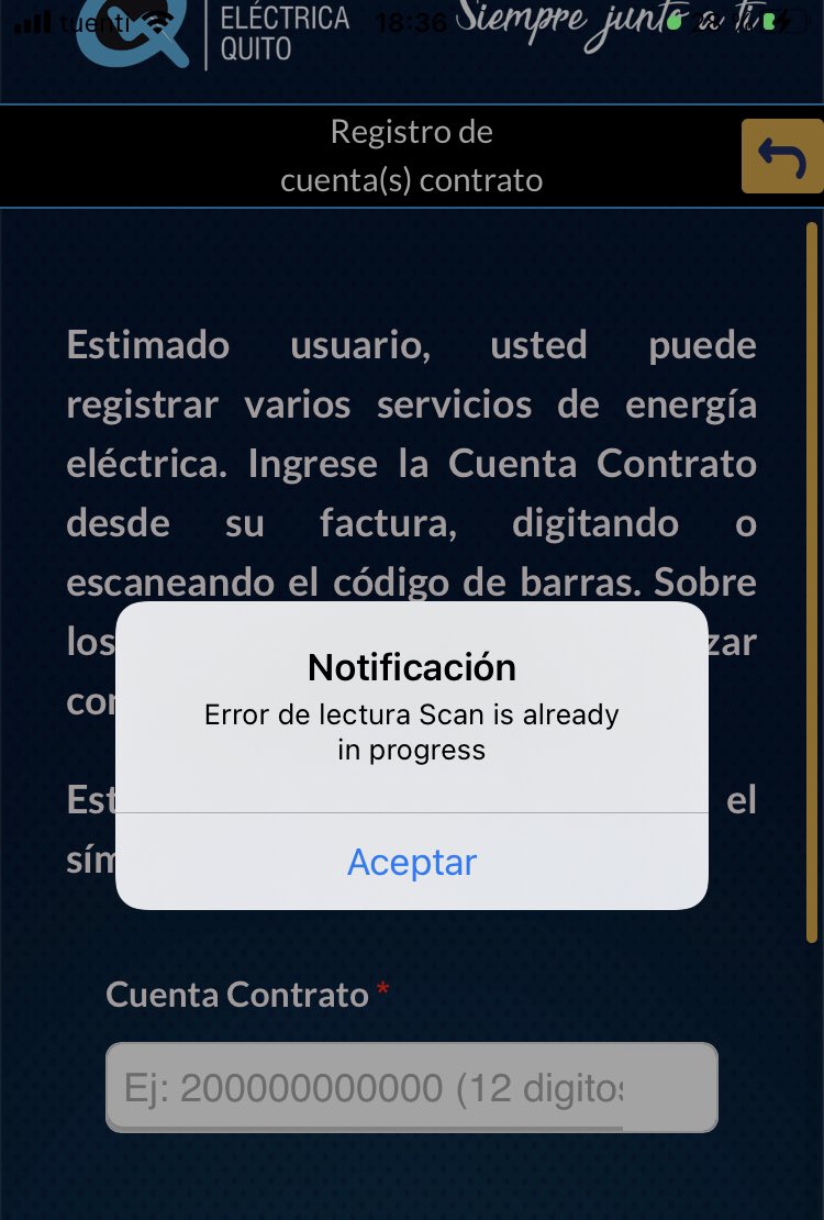 byroncueva71's tweet photo. La app de la EEQ es una vergüenza porque no permite escanear ni permite el ingreso manual del número de contrato. https://t.co/XPjvMlTPqY