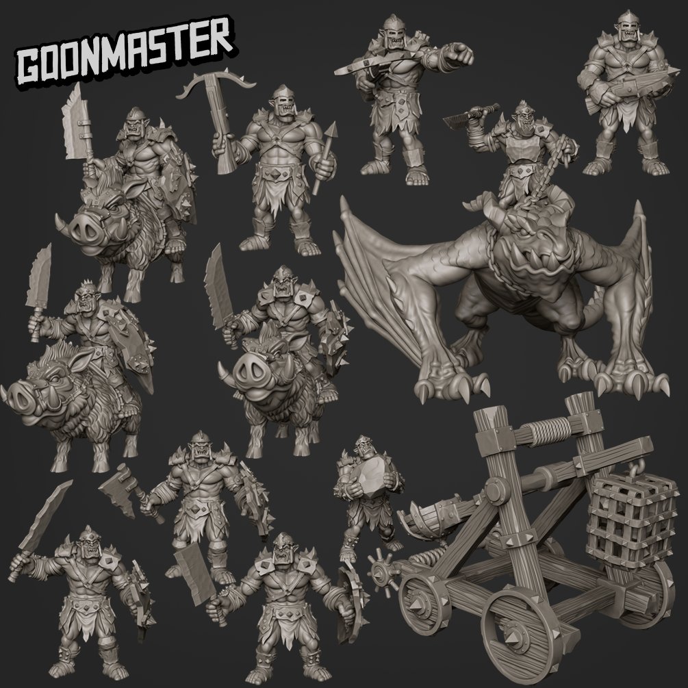 GoonMasterGames's tweet photo. March 2021 Monthly Release - Brutal Orcs 

Get the release here: https://t.co/sD79Ak3JA1

#goonmastergames #orcs #dndminiatures #3dprinting #tabletoprpgs #mini #wyvern #bases #rider #mount #catapult #wings #dragon https://t.co/SlHXKFiJr6