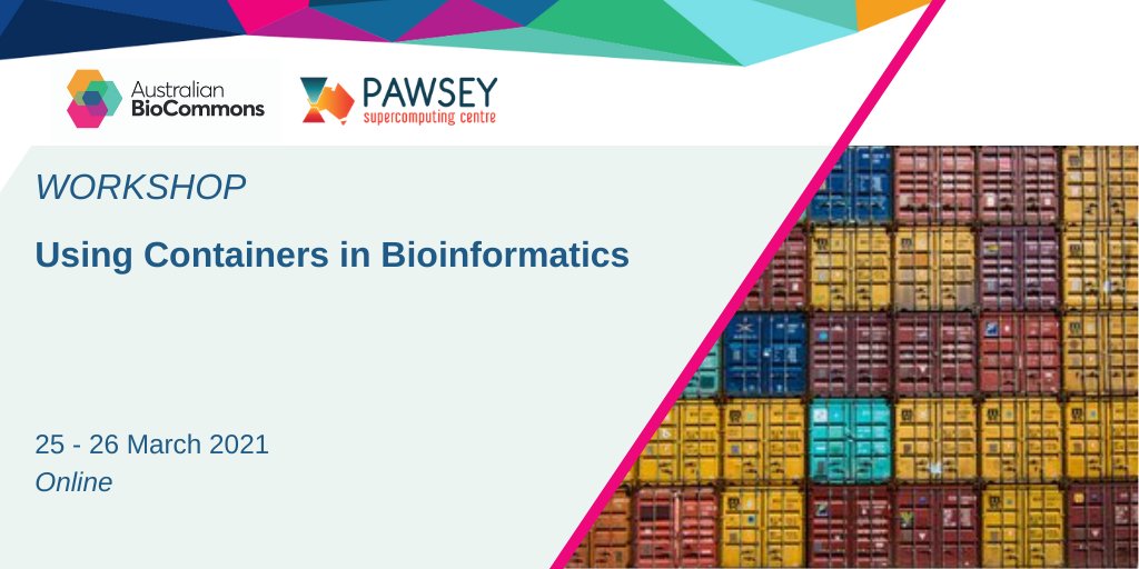 Australian BioCommons (@ausbiocommons) on Twitter photo Quick! Applications are closing for our containers workshop with <a href="/PawseyCentre/">Pawsey Supercomputing Research Centre</a>.
Apply by Monday 15 March to learn about containerisation and how it can benefit your research.
biocommons.org.au/events/contain… Quick! Applications are closing for our containers workshop with <a href="/PawseyCentre/">Pawsey Supercomputing Research Centre</a>.
Apply by Monday 15 March to learn about containerisation and how it can benefit your research.
biocommons.org.au/events/contain…