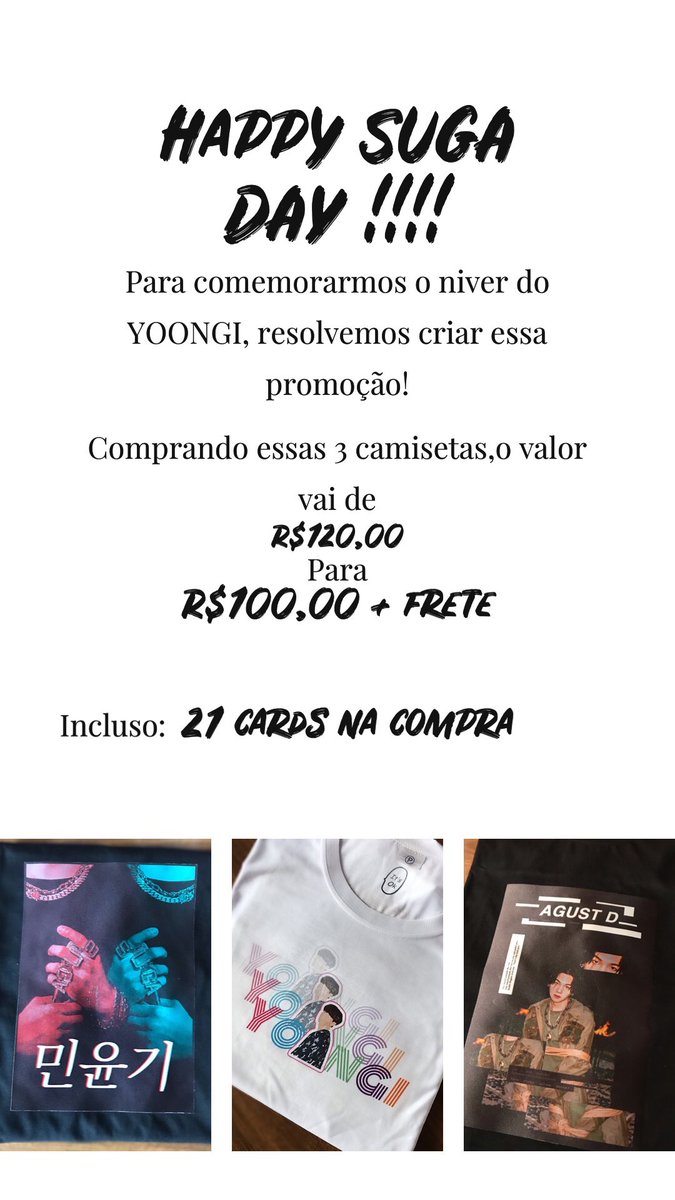 ICamiseteria's tweet photo. Não perca essa oportunidade !!!!!! 😍😍😍

#SUGA #SUGADAY #BTS #BTSSUGA https://t.co/VpcNrMTgAV