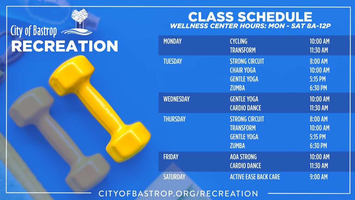 Registrations are now OPEN for City of Bastrop Recreation March classes.

Visit cityofbastrop.org/recreation for more details and to register!