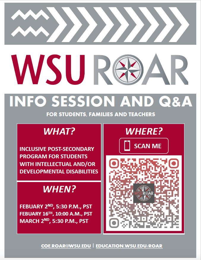 WSUROAR's tweet photo. Last informational session of the year happens tomorrow evening at 5:30 p.m. PST

Please visit our webpage, or scan the QR code below to register!

We look forward to meeting you, prospective students, families and teachers👍🏼 https://t.co/ZzAAoYMnFw