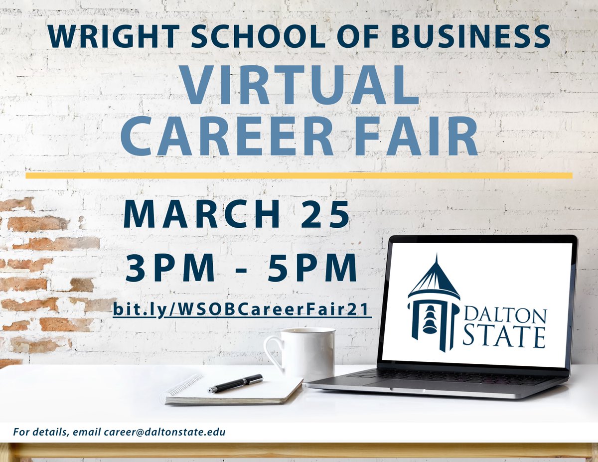 DaltonStateWSoB's tweet image. SAVE THE DATE 💼
The Wright School of Business Virtual Career Fair is coming up soon! Make sure you sign onto Purple Briefcase and register under “My Events” bit.ly/2MAPXDS
#WSOB #DSC #AASCB #WrightBiz #RunBodly