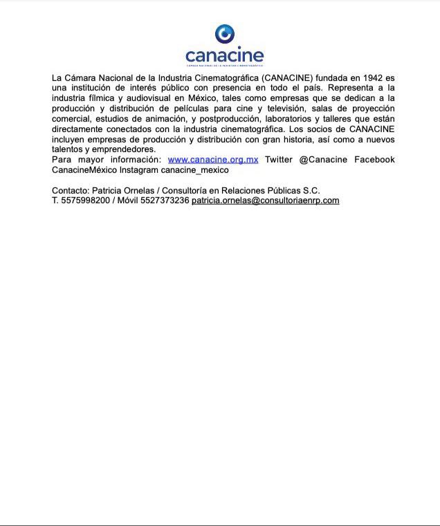 Posicionamiento de la Industria Cinematográfica sobre la reapertura de cines en Ciudad de México y el Estado de México.