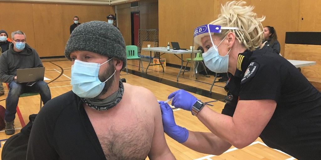 Thx to support from the #Ahousaht First Nation &amp; #Nuuchahnulth Nursing, #CommunityParamedic Rachelle is now providing #COVID19 #vaccines for communities on the West Coast of Vancouver Island. This collaboration highlights the 'Ahousaht Way' &amp; uustukyuu (traditional cleansing).