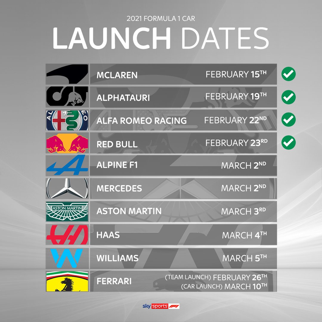 Watch both today's launches on #SkyF1 and digital platforms 🙌
@MercedesAMGF1 ➡️ 11am
@AlpineF1Team ➡ 3pm
And we're also showing @AstonMartinF1's event live tomorrow at 3pm too!
#SkyF1 | #F1