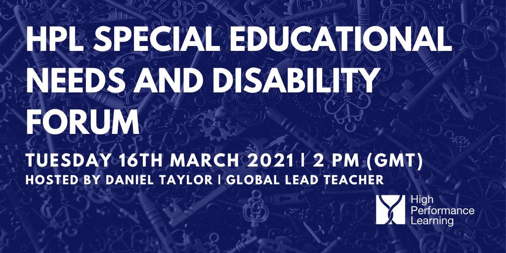 It's our first HPL SEND Forum on Tuesday 16th March at 2 pm (UK time). Teachers from HPL Schools can join Daniel Taylor, our Global Lead Teacher, as he leads a discussion on best practice working with young people with additional needs. 

Register at ow.ly/HQiG50DCuM5