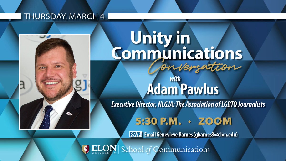 ElonSpj's tweet photo. Looking for an event this Thursday without an #SPJ meeting? Check out this Unity in Communications event featuring Adam Pawlus, Executive Director of NLGJA: The Association of LGBTQ Journalists, tonight at 5:30 p.m. via Zoom https://t.co/H80ud9h4tL