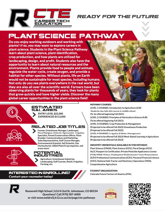 RHS offers more than a dozen CTE pathways! See pathways and new courses all week. 2021-2022 course registration opens Monday, March 8th! Information will be posted on the RHS website this Friday. Check out our four agriculture CTE pathways. #roughriderpride #publicedproud