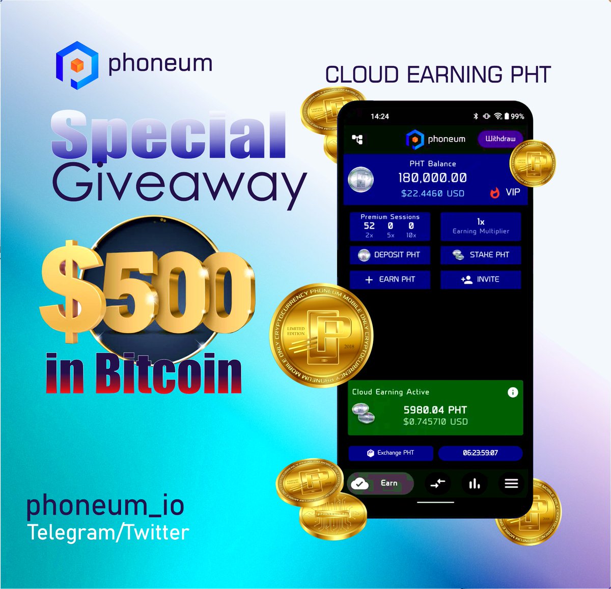 Phoneum_io's tweet photo. NOTE:  Use Referral Code ===>>>  szkef3u3

You will get 200 PHT + $500 worth of Bitcoin AirDrop instantly once you start mining with the above code. Join our community of happy miners today. Join Link https://t.co/EZTjVjbfAZ

Follow and Retweet this post.
Send DM for your bonus. https://t.co/Bpz14axRHc