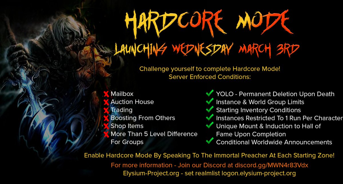 Hardcore Mode released on Wednesday! See Discord for more info!

Good luck and may the odds be ever in your favor. ⚔️
#Wow #wowclassic #hardcoremode