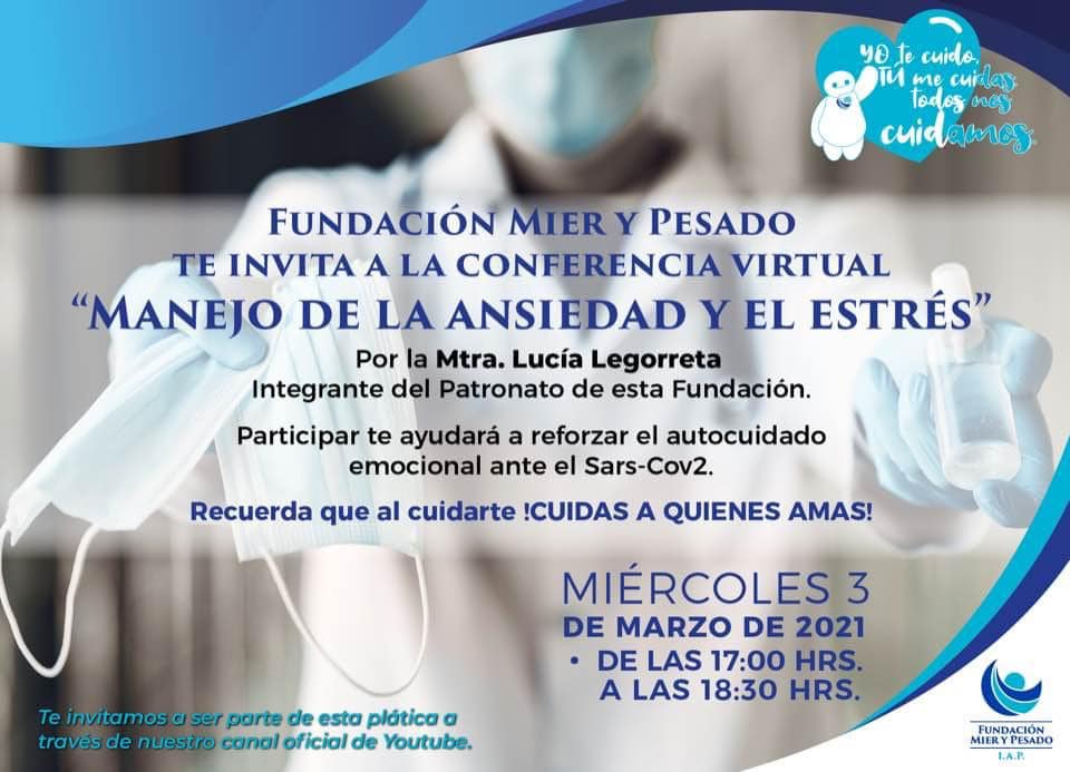 Te esperamos en conferencia virtual “Manejo de la Ansiedad y el Estrés”
Y recuerda que al cuidarte !CUIDAS A QUIENES AMAS! #bienestarysalud #soyfmp
Por el canal oficial de la Fundación en YouTube youtube.com/channel/UCmeSj…
