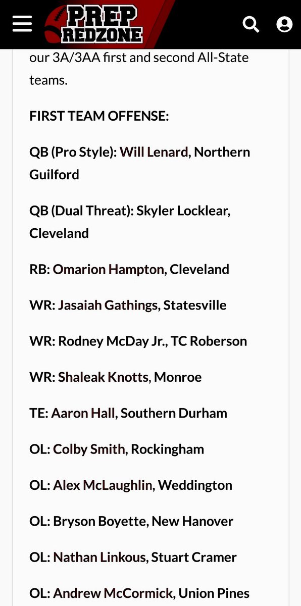 I am very thankful to have been selected First Team All-State by <a href="/prepredzone/">Prep Redzone 🏈</a>! 🔶️🔶️🔶️@NHHSFootball21