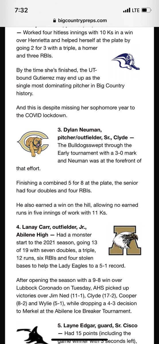 Big shout out to <a href="/neuman_dylan/">dylan neuman</a> for being recognized for his effort on the mound and at the plate this last weekend! All three were big team wins, but always great to have an awesome young athlete recognized! <a href="/clydecisd/">Clyde CISD</a>