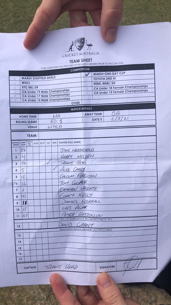 WACA (@waca_cricket) on Twitter photo Teams are in! Ft. 3 WA debutants 🙌in Guthrie, Hobson and Stobo!! Go well boys 😃
🎥 10amWST on <a href="/FoxCricket/">Fox Cricket</a>, <a href="/kayosports/">Kayo Sports</a>, <a href="/cricketcomau/">cricket.com.au</a>
FREE entry #WESTISBEST #MarshODC Teams are in! Ft. 3 WA debutants 🙌in Guthrie, Hobson and Stobo!! Go well boys 😃
🎥 10amWST on <a href="/FoxCricket/">Fox Cricket</a>, <a href="/kayosports/">Kayo Sports</a>, <a href="/cricketcomau/">cricket.com.au</a>
FREE entry #WESTISBEST #MarshODC