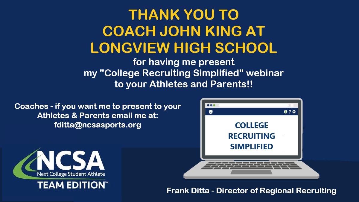 fd_ncsa's tweet photo. Shout out to Coach King at Longview High School for allowing me to present "College Recruiting Simplified" tonight to his Athletes and Parents!  @LHS_LOBOSBBALL @Lobo_Football @LongviewISD @coachjohnking https://t.co/SP06sSxZwu