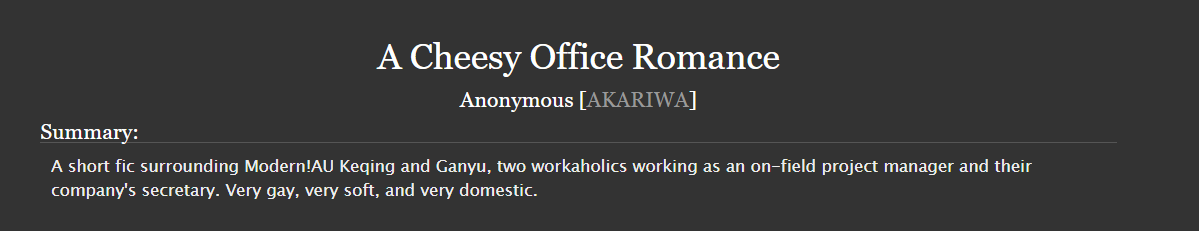 ibupyrofen's tweet photo. "A Cheesy Office Romance" A Ganqing Fluff Set in Modern Times. https://t.co/UMhhJkLDBT https://t.co/W2RcHItNJA
