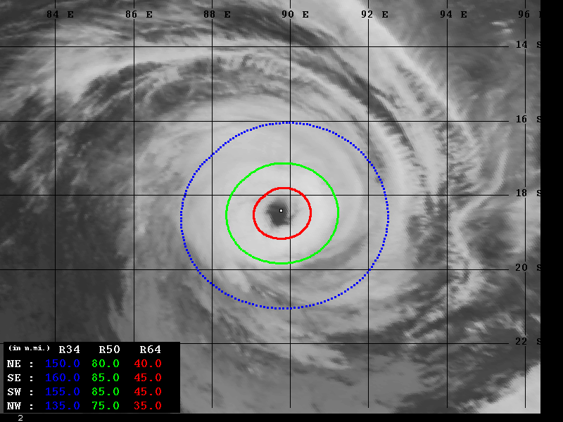 QuestMet's tweet photo. #Tropical #cyclone #Marian (Typhoon 22S) is currently at 18.25S and 89.46E, with an intensity of 954.3MB and Vmax of 102 knots.
The clear eye is distinctly visible. Weakening but not dissipating. Global models ruling out of landfall.
#CycloneMarian https://t.co/5RKkL5YYTb