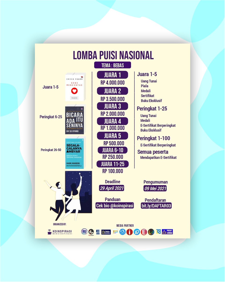 ikutan skuy, info lengkap dapat diakses di: balailombaindonesia1.blogspot.com/2021/03/info-l…

#infolomba #puisi #lombapuisi #koisnpirasi #balailombaindonesia #bli