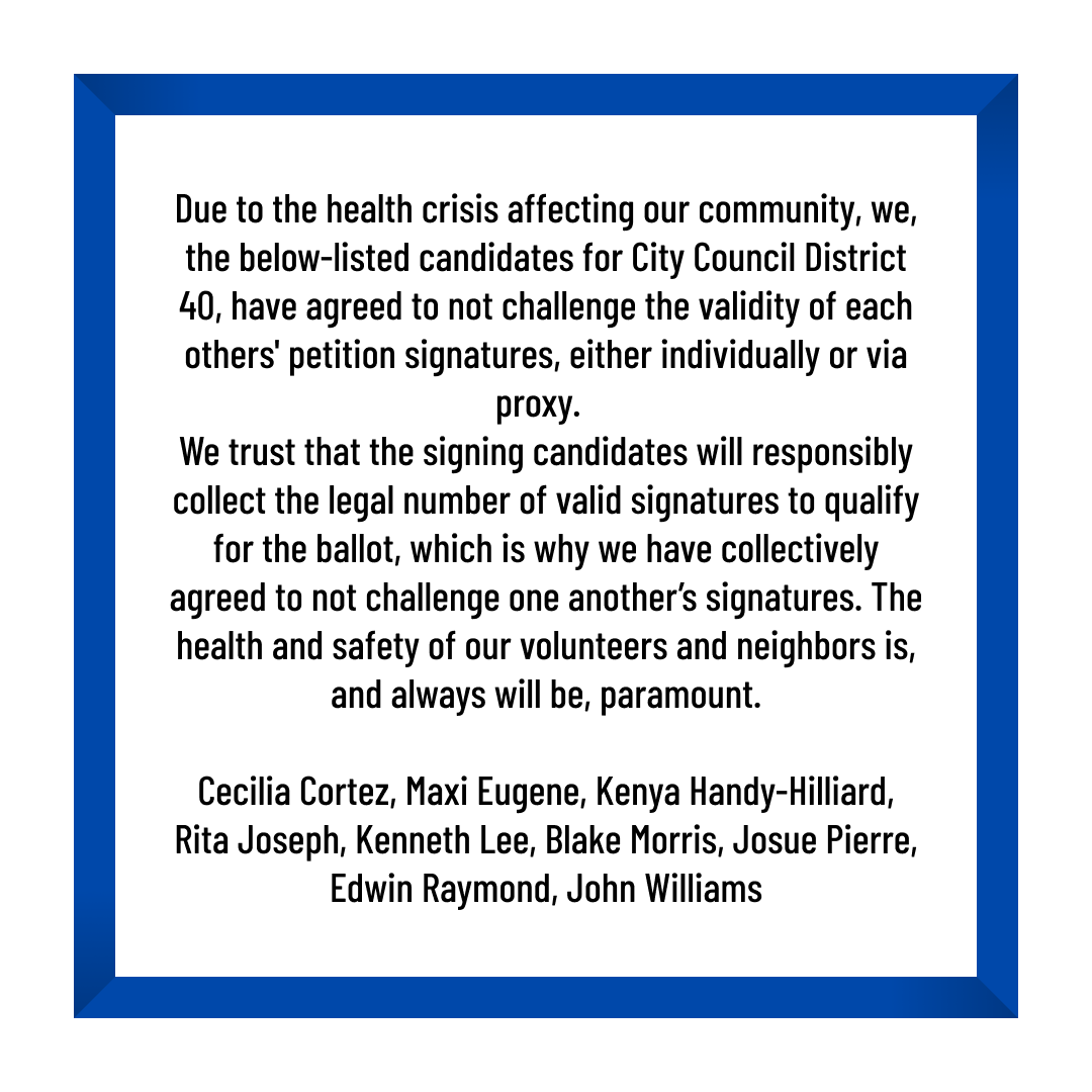 RitaJosephNYC's tweet photo. I'm proud to have organized this agreement in District 40. In the midst of the deadliest pandemic in 100 years, there are some things that are bigger than politics. #SafetyOverSignatures https://t.co/6atW12KBrW